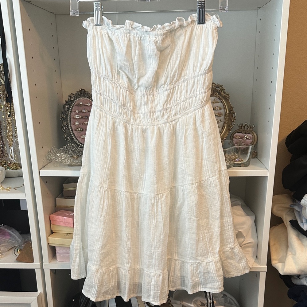 White Strapless Smocked Sundress